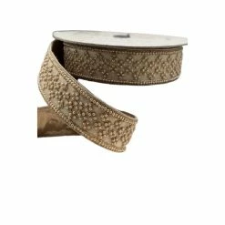 The Christmas Palace 2" X 10YD ROSE GOLD METALLIC DUPION FLORAL TRIM RIBBON Ribbon & Bows