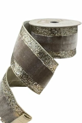Cheapest β¨ The π Christmas Palace 4" X 10YD TAUPE VELVET WITH GOLD GLITTER TRIM RIBBON Ribbon & Bows π 1 The Christmas Palace 4" X 10YD TAUPE VELVET WITH GOLD GLITTER TRIM RIBBON Ribbon & Bows