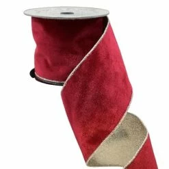 The Christmas Palace Ribbon & Bows 4" X 10YD RED & CELLINE VELVET METALLIC BACK RIBBON