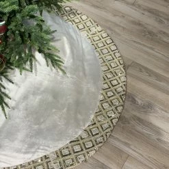 The Christmas Palace 64" GOLD & SILVER VELVET HAND BEADED DIAMOND SHAPE TREE SKIRT Skirts & Stockings