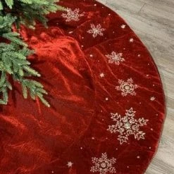 The Christmas Palace 72" RED VELVET JEWELED SNOWFLAKES TREE SKIRT