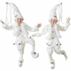 The Christmas Palace Elves 16" WHITE POSABLE ELF SET OF 2