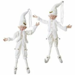 The Christmas Palace Elves 30" WHITE POSABLE ELF SET OF 2
