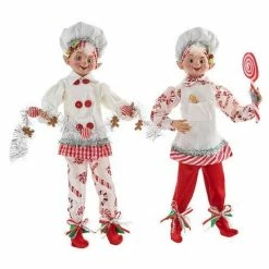 The Christmas Palace Elves 16" PEPPERMINT CANDY POSABLE ELF SET OF 2