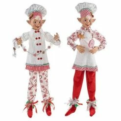 The Christmas Palace 30" PEPPERMINT CANDY POSABLE ELF SET OF 2