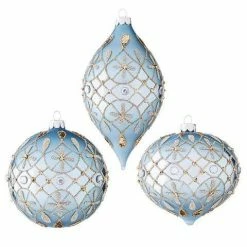 The Christmas Palace 4" ARCTIC BLUE JEWELED ORNAMENT ASSORTED SET OF 12