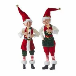 The Christmas Palace Elves 16" POSABLE ELF WITH CHAMPAGNE GLASSES ASSORTED SET OF 2