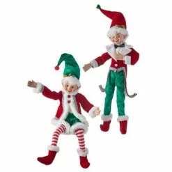 The Christmas Palace 16" RED & GREEN POSABLE ELF ASSORTED SET OF 2
