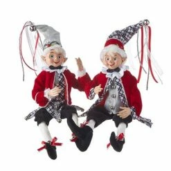 The Christmas Palace 16" BLACK & RED POSABLE ELF ASSORTED SET OF 2