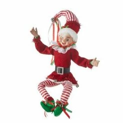 The Christmas Palace 16" RED & GREEN POSABLE ELF Peppermint Swirl