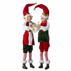 The Christmas Palace 24" POSABLE ELF WITH CHAMPAGNE GLASS ASSORTED SET OF 2 Elves
