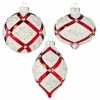 The Christmas Palace 4" WHITE & RED JEWELED ORNAMENT ASSORTED SET OF 6 Christmas Ornaments