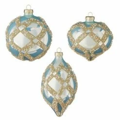 The Christmas Palace 4" BLUE DIAMOND POINT JEWELED ASSORTED SET OF 12 Christmas Ornaments