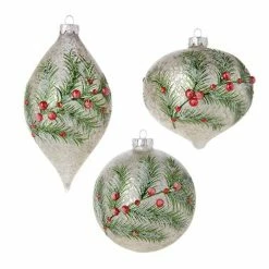 The Christmas Palace 4" PINE AND BERRY ORNAMENT ASSORTED SET OF 6 Christmas Ornaments