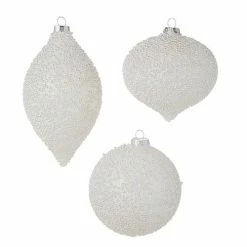 The Christmas Palace 4" IVORY PEARL BEADED ORNAMENTS ASSORTED SET OF 12