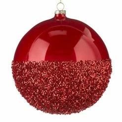The Christmas Palace 6" HALF GLITTERED RED ORNAMENT Christmas Ornaments