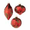 The Christmas Palace 6" RED HOLLY PATTERNED ORNAMENT ASSORTED SET OF 6 Christmas Ornaments