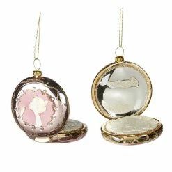 The Christmas Palace Pretty In Pink 4" COMPACT MIRROR MAKE UP ORNAMENT SET OF 2