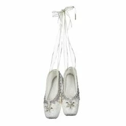 The Christmas Palace 10" WHITE & SILVER JEWELED WINTER BALLET SLIPPERS Crystal Elegance