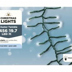 The Christmas Palace 20 FT CLUSTER 456 LED COOL WHITE GREEN WIRE 8 FUNCTION TWINKLE CHRISTMAS LIGHTS