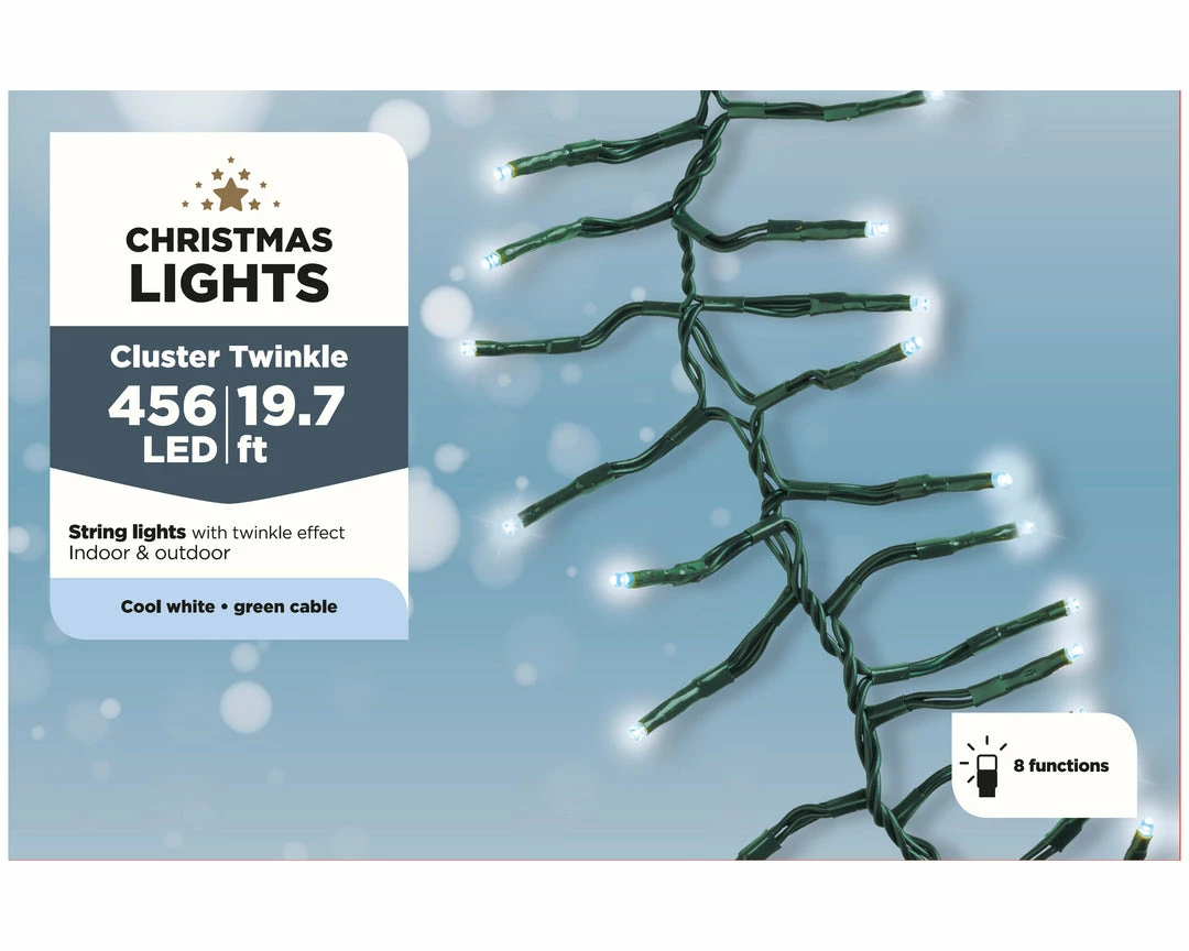 Outlet β The π Christmas Palace 20 FT CLUSTER 456 LED COOL WHITE GREEN WIRE 8 FUNCTION TWINKLE π Christmas LIGHTS β 2 The Christmas Palace 20 FT CLUSTER 456 LED COOL WHITE GREEN WIRE 8 FUNCTION TWINKLE CHRISTMAS LIGHTS
