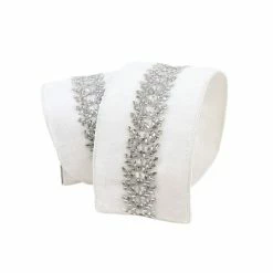 The Christmas Palace Ribbon & Bows 4" X 5YD WHITE & SILVER ROYAL VINE RIBBON