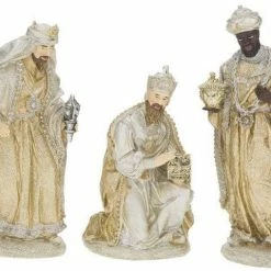 The Christmas Palace MARK ROBERTS 10" SILVER & GOLD STANDING 3 KINGS Nativity & Stables