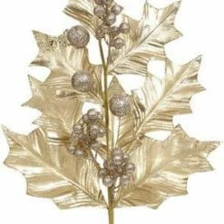 The Christmas Palace 28" GOLD GRAND HOLLY SPRAY SET OF 12 Stems & Picks