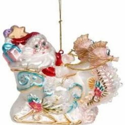 The Christmas Palace MARK ROBERTS 4.5" SANTA ON SEASHORE SLEIGH ORNAMENT Christmas Ornaments