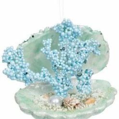 The Christmas Palace Christmas Ornaments MARK ROBERTS 4.5" SMALL BLUE CORAL SHELL ORNAMENT SET OF 4