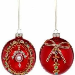 The Christmas Palace Christmas Ornaments MARK ROBERTS 4" RED & GOLD FANCY BALL ORNAMENT ASSORTED SET OF 2