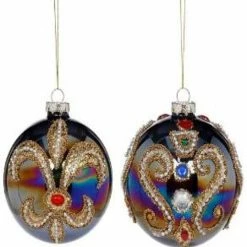 The Christmas Palace Christmas Ornaments MARK ROBERTS 4" FLEUR DE LIS BALL ORNAMENT ASSORTED SET OF 2