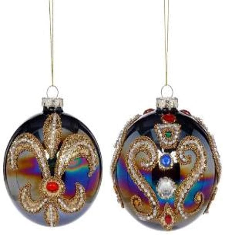 Hot Sale π The π Christmas Palace π Christmas Ornaments MARK ROBERTS 4" FLEUR DE LIS BALL ORNAMENT ASSORTED SET OF 2 π 1 The Christmas Palace Christmas Ornaments MARK ROBERTS 4" FLEUR DE LIS BALL ORNAMENT ASSORTED SET OF 2
