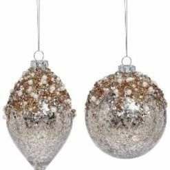 The Christmas Palace MARK ROBERTS 4" SILVER & GOLD ICED JEWEL ORNAMENT ASSORTED SET OF 6 Christmas Ornaments