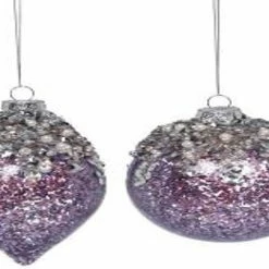 The Christmas Palace Christmas Ornaments MARK ROBERTS 4" SILVER & GOLD ICED PURPLE ORNAMENT ASSORTED SET OF 6