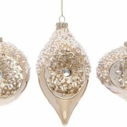 The Christmas Palace MARK ROBBERTS 4" IVORY GLAM SPARKLING ASSORTED ORNAMENT SET OF 6