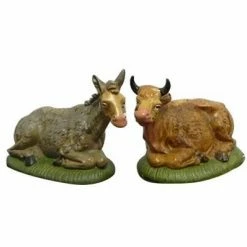 The Christmas Palace 12" OX AND DONKEY FIGURINE SET Nativity & Stables