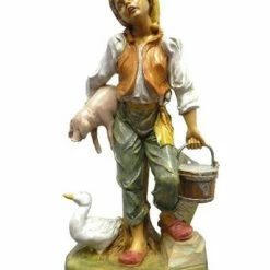 The Christmas Palace 12" PEASANT MAN WITH PIG FIGURINE Nativity & Stables