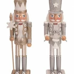 The Christmas Palace 15" GOLD & SILVER GLITTER NUTCRACKER ASSORTED SET OF 2 Nutcrackers