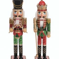 The Christmas Palace 15" RED & GREEN SHINY NUTCRACKERS ASSORTED SET OF 2