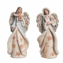 The Christmas Palace Angels & Toppers 4" AQUA & IVORY SEASIDE ANGELS ASSORTED SET OF 2