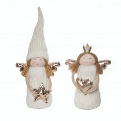 The Christmas Palace 13" IVORY & GOLD PLUSH ANGELS ASSORTED SET OF 2 Angels & Toppers