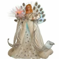 The Christmas Palace 12" FIBER OPTIC WHITE & SILVER ANGEL TREE TOPPER