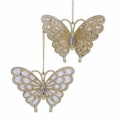 The Christmas Palace 3" PLATINUM GLITTER BUTTERFLY ORNAMENT SET OF 12