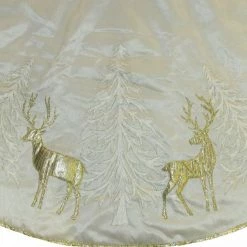 The Christmas Palace Skirts & Stockings 48" GOLD REINDEER & TREE APPLIQUE TREE SKIRT