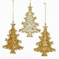 The Christmas Palace 5" GOLD GLITTER CHRISTMAS TREE ASSORTED ORNAMENT SET OF 12