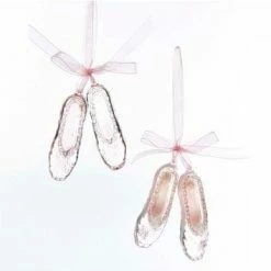 The Christmas Palace 4" PINK GLASS BALLET SHOES ORNAMENT SET OF 12 Christmas Ornaments