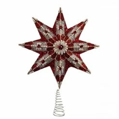The Christmas Palace 16" RUBY RED & PLATINUM STAR TREE TOPPER Angels & Toppers