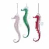 The Christmas Palace 7" SEAHORSE GLITTERED GLASS ORNAMENT SET OF 6