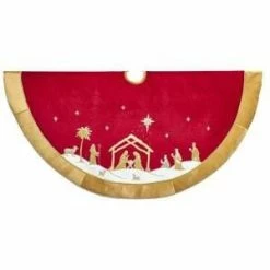 The Christmas Palace 48" RED & GOLD NATIVITY TREE SKIRT Skirts & Stockings